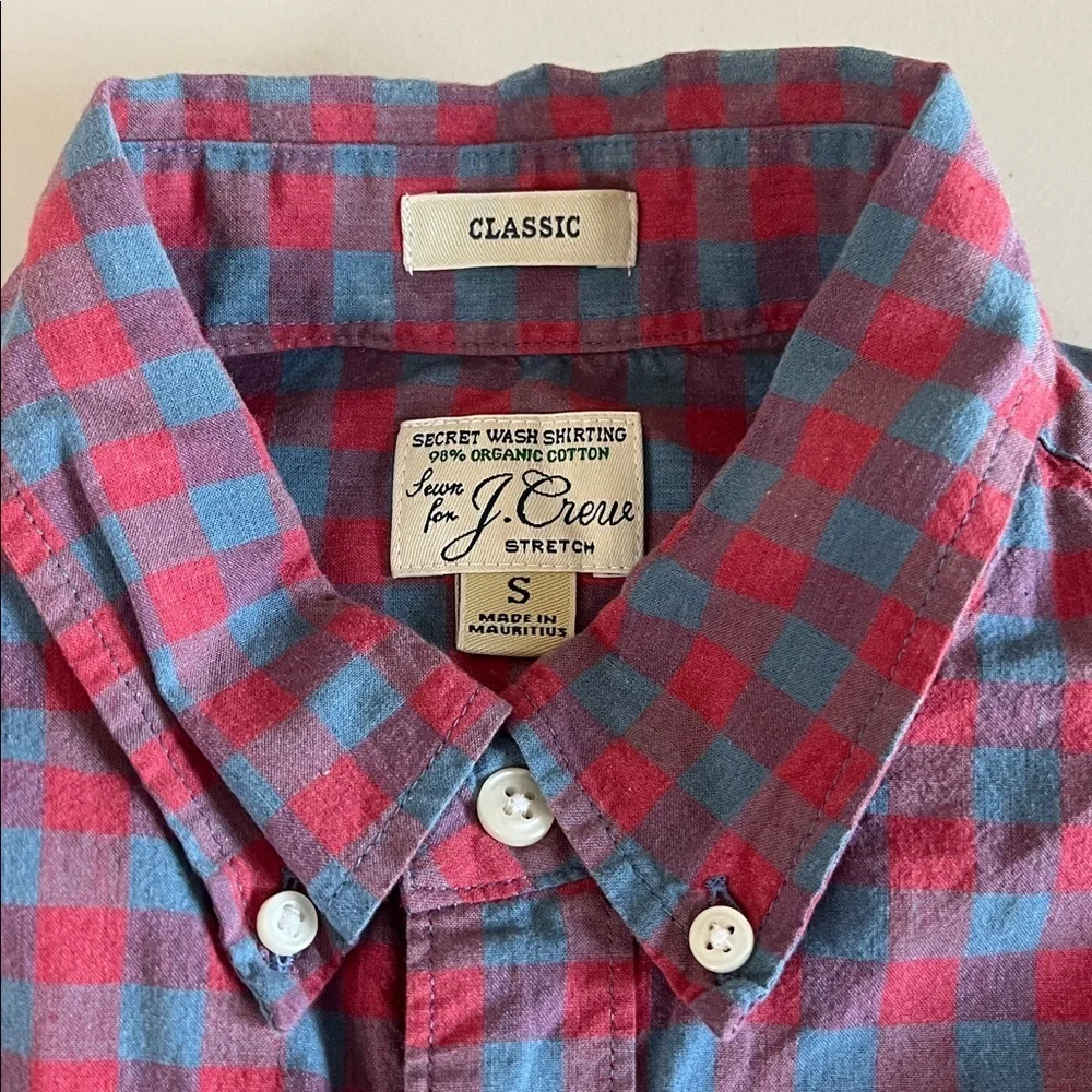 JCrew Classic Fit Stretch Button Down Shirt Red/Blue Plaid Size Small